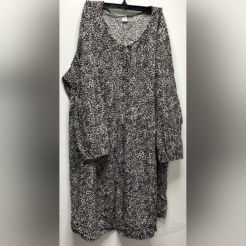Old Navy Dress Leopard Animal Print Brown Long Sleeve Plus Size Work Wear XXL